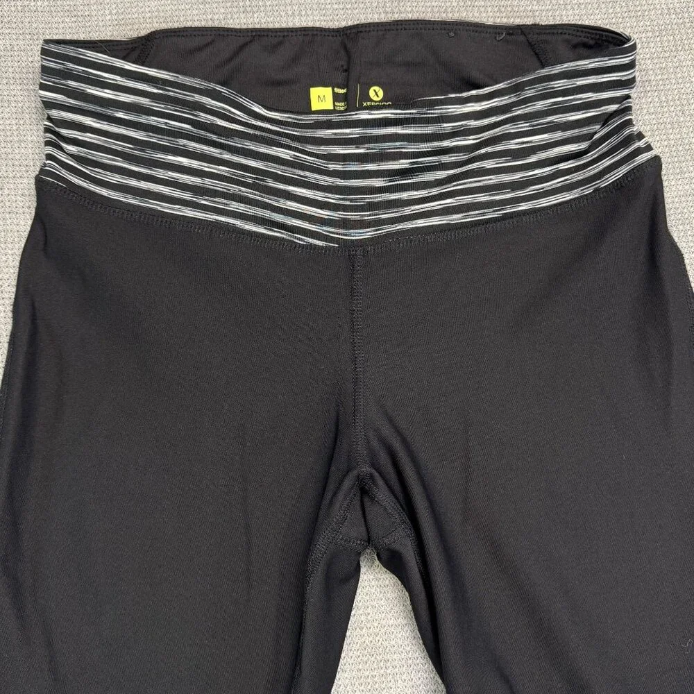 Xersion Black Striped Cropped Activewear Pants Womens Size M Stretch Yoga Mesh - Picture 4 of 16
